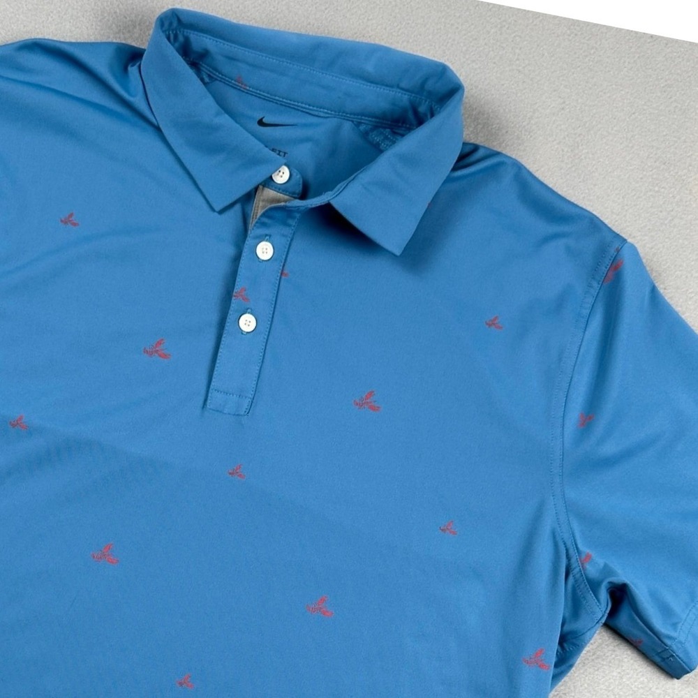 Nike Polo Shirt Large Blue Lobster Print Dri-FIT Golf Performance DH0945